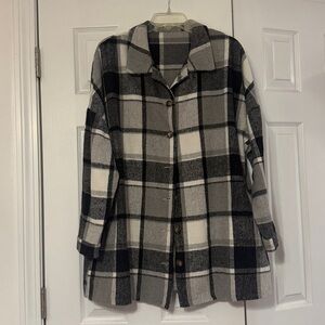Plaid Button-Up Shacket w/Side Pockets